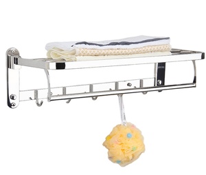 Wall-Mounted <b>Stainless</b> <b>Steel</b> Towel <b>Rack</b> with Hooks Mirror Polished Modern Bathroom Organizer Shelf Fixed Bath Towel Holder - Product Image 2