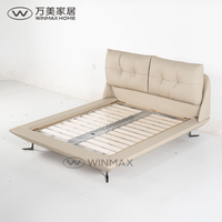 Lit Moderne de Luxe en Cuir Véritable Rembourré Confortable, Assemblé, Taille King Queen, Cadre Suspendu en Bois de Pin et Fer, Garantie 1 An