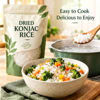 Riz de Konjac Séché Sans Gluten, Repas Instantané Faible en Glucides, Préparation en 5 Minutes, Sachet Sous Vide, Vrac