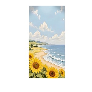 Peinture à l'huile peinte à la main, fleurs au bord de la mer, effet 3D, art suspendu en bois sans cadre pour la décoration d'entrée et de couloir - Product Image 5
