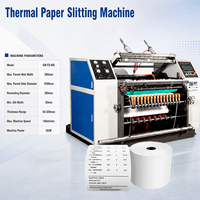 Machine de découpe et de refendage de rouleaux de papier thermique, contrôlée par PLC, entraînée par moteur, avec rembobineuse informatisée, état neuf