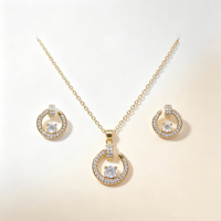 Parure de bijoux en laiton plaqué or 18 carats, forme fer à cheval, avec zircone cubique, collier et boucles d'oreilles, pour femme, élégante, pour mariage et soirée
