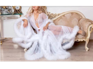 <span class=keywords><strong>Vestaglia</strong></span> Rosa Pallido con Piume, Abito <span class=keywords><strong>da</strong></span> Cerimonia Nuziale in Tulle Trasparente, Vestito <span class=keywords><strong>da</strong></span> Festa - Product Image 5