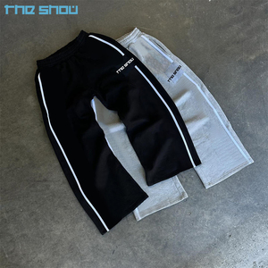 Pantalones de chándal holgados a rayas acampanados con logotipo personalizado informal para hombre, pantalones de chándal holgados con cordón y cintura elástica - Product Image 1