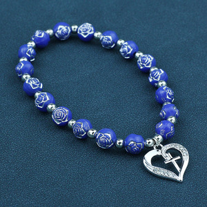 Simple Rosary <strong>Bracelets</strong> with <strong>Large</strong> Pendant Rose Flower Prayer <strong>Beads</strong> <strong>Bracelets</strong> Jewelry for Women and Men - Product Image 5