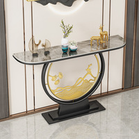 Table console d'entrée en pierre de quartz et métal, style chinois moderne et minimaliste, haut de gamme, multifonctionnelle, nouvelle collection