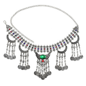 सी जम्मू और कश्मीर विंटेज चांदी के रंग सिक्का Tassels पेट नृत्य शरीर श्रृंखला बोहेमियन कमर चेन तुर्की जिप्सी नक्काशी समुद्र तट बेल्ट शरीर के गहने - Product Image 6