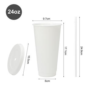 Bicchiere di plastica caffè nero riutilizzabile 24OZ bevanda smerigliata tazze fredde con coperchi e paglia - Product Image 3