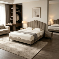 Cadre de lit en métal capitonné réglable et élégant, design durable et écologique, toucher doux et confortable pour la décoration de chambre moderne ou de villa