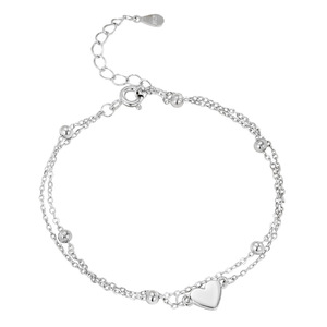 Heart Shape Stainless Steel <b>Anklet</b> Double Layer Chain <b>Beaded</b> Women's Jewelry Gift Yiwu Origin YM 0514 - Product Image 3