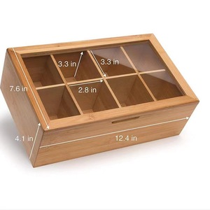 Caja de té de bambú con 8 compartimentos, caja de almacenamiento con tapa de vidrio personalizada, organizador de madera con múltiples compartimentos, caja para bolsitas de té y café. - Product Image 2