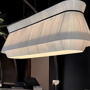 Long Strip Fabric Pendant <b>Light</b> Led Energy Saving Lamp White Six Head Chandelier For <b>Dining</b> Room Coffee Shop Bar Hotel - Product Image 5