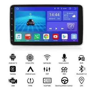 IPoster 10.1 인치 자동차 멀티미디어 8 + 128gb 360 도 회전 1Din 4g 와이파이 지원 Carplay 범용 자동차 라디오 안드로이드 플레이어