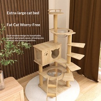 Arbre à chat multifonctionnel de style japonais en bois massif à 8 niveaux, avec lit pour chat intégré, plateforme de saut haute, durable, 22 kg