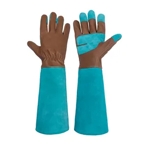 HANDLANDY Breathable pigskin leather long sleeve gauntlet garden pruning gardening gloves for women men