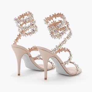 Sandales à talons aiguilles pour femmes, avec fleurs en cristal et spirales, motif marguerite irisée, à enrouler autour de la jambe, motif floral, vente en gros, OEM, personnalisées - Product Image 6