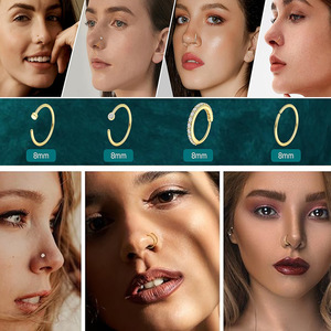 Lot de 10 Piercings de Nez en Acier Inoxydable avec Strass et Zircon, Bijoux de Piercing Dorés en Forme de L Géométrique, Idéal Cadeau - Product Image 4