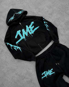 HG High Street Custom Mens Blue Colorblock Curved Piping Line Pullover Hoodie Drawstring <b>Wide</b> <b>Leg</b> <b>Joggers</b> Tracksuit Set Custom - Product Image 2