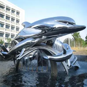 水景海豚金属雕塑户外不锈钢鱼雕塑