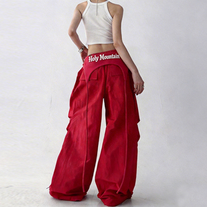 Pantalones Machete de <span class=keywords><strong>Verano</strong></span> para <span class=keywords><strong>Mujer</strong></span>, Casuales, de Cintura Alta, Plisados, con Bordado Frontal Plano, Cintura Elástica y Diseño Ancho Suelto - Product Image 4