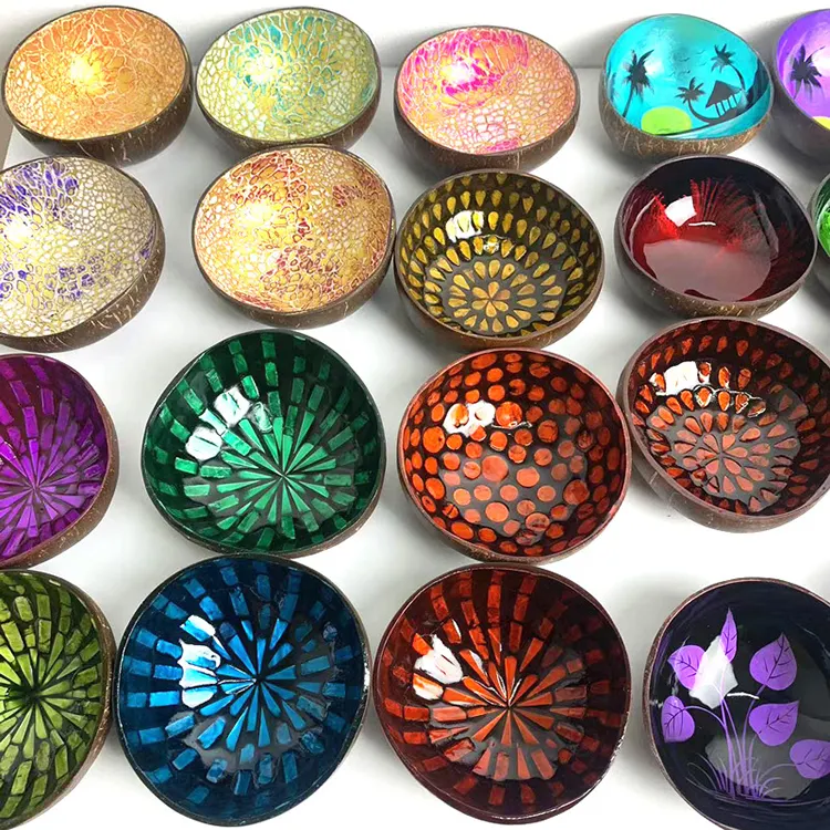 Benutzer definierte Farbe natürliche Kokosnuss schale Schüssel mit mehreren Stilen dekoratives Design bunte Vietnam Kokosnuss schale