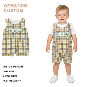 Tùy Chỉnh Smocked Quần Áo Mardi Gras Quần Áo Trẻ Em Màu Tím Gingham Seersucker Bông Bé Cậu Bé Quần Áo Trẻ Em Romper - Product Image 5