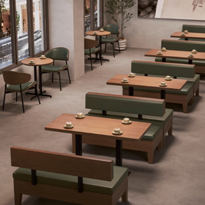 Conjunto de Mesa y Sillas de Madera Natural para Bistro, Solución de Asientos para Restaurantes Japoneses, Sofá Verde Bosque - Product Image 1