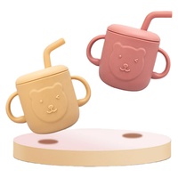 Gobelet d'apprentissage pour tout-petits avec motif de dessin animé, sans BPA, en silicone, gobelets d'apprentissage pour bébés, gobelet à eau pour enfants avec paille