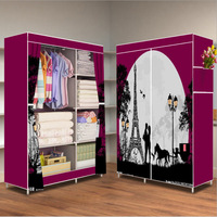 Armoire portable non tissée tendance, placard pliable pas cher, meuble de chambre anti-poussière avec tringle de suspension