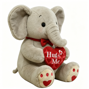 Peluche de Elefante Personalizado para el Día de San Valentín, Peluche Gris Sentado con Lazo Rojo y Almohada con Forma de Corazón con la Inscripción "Abrazame", Lindo y Romántico - Product Image 5