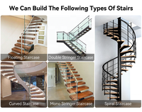 Système d'escalier en fer sur mesure avec plusieurs matériaux de marches et balustrade en verre pour projets résidentiels et commerciaux