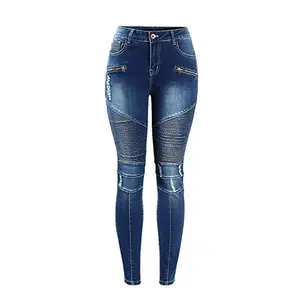 Jean de motard en denim extensible pour femmes