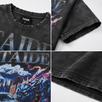 T-shirt Oversize TaiDe Personnalisé 200GSM Effet Délavé avec Impression Strass et Ourlet Brut – Fabricant OEM/ODM en Gros
