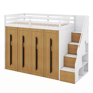 Современная двуспальная кровать в стиле лофт с однотонной двухцветной панелью из сосны и выдвижными шкафами, мягкая кровать - Product Image 3