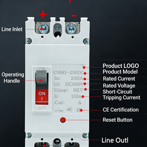 Автоматический выключатель в литом корпусе (MCCB) 16А-250А, 2P/<span class=keywords><strong>3P</strong></span>, 500В-1500В для аккумуляторных модулей и систем накопления энергии, CE, оптовая продажа напрямую с завода - Product Image 2