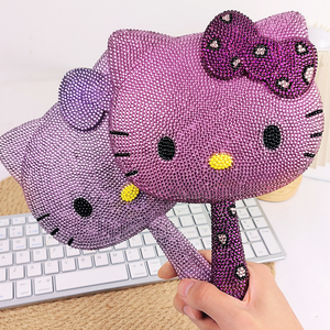 Miroir de poche Hello Kitty en strass, miroir de maquillage scintillant avec poignée, vente en gros - Product Image 6