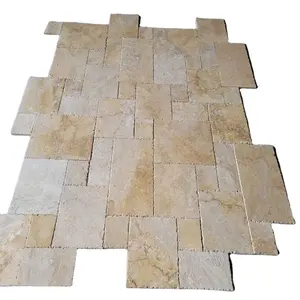 Factory Supply Golden Travertine French Pattern Yellow Travertine Flooring Tile And Mosaic