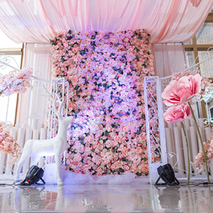 3D Roll Up Artificial Silk Peony Rose Flower Wall Backdrop Panel Wedding Decoration White Pink Flower Wall