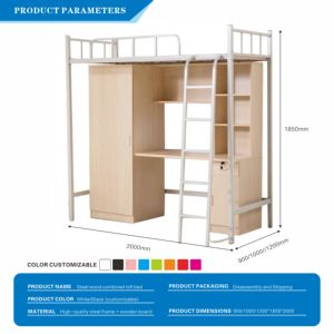 เตียงสองชั้นสีดำและไม้สไตล์โมเดิร์นปรับแต่งได้ พร้อมโต๊ะรูปตัวแอลและชั้นวางแบบเปิดสำหรับลุคสไตล์เมือง - Product Image 6