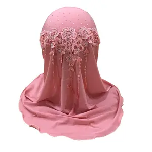 Hot Đáng Yêu Thêu Cô Bé Màu Tinh Khiết Ngay Lập Tức Khăn Trùm Đầu Hồi Giáo Hijab Cho Trẻ Em