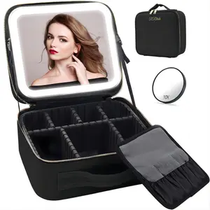 Draagbare Grote Cosmetische Tas Organizer Aangepaste Logo Instellingen Waterdichte Make-Up Tas Met Led Licht Spiegel