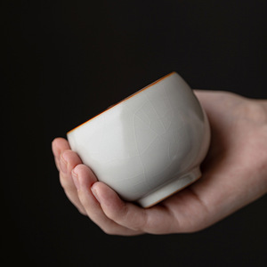 Ru Kiln Ceramic <b>Teacup</b> Egg Shaped Master Cup Beige Porcelain Single Cup For Tea Drinking - Product Image 1
