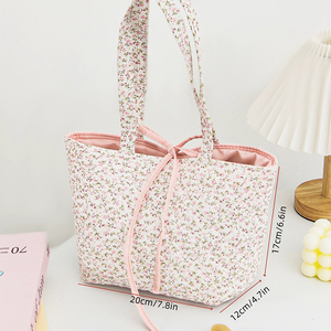 Bolsa de Mano Tipo Tote con Lazo de Algodón, Nueva, al por Mayor, Linda Bolsa de Hombro Acolchada con Flores para Viajes y Compras, Regalo para Mamás - Product Image 6