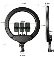 Anneau lumineux en plastique réglable de 18 pouces avec température de couleur variable, 3 supports de téléphone et fixation murale pour barbier, extensions capillaires et diffusion en direct