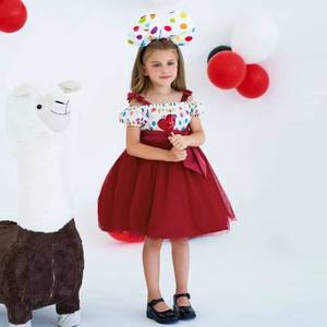 Vestido de Tul Rojo para Niña, Estilo Boutique, con Hombros Descubiertos y Estampado de Puntos, para Halloween, Venta al Por Mayor - Product Image 3