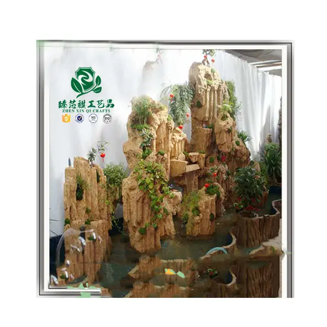 China Indoor yellow Wall Artificial Rock Waterfall Curtain Light With Pump Graphic Waterfall