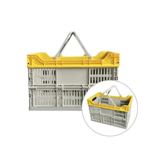 31L Collapsible Plastic Crates For Storage Pastel With Handle