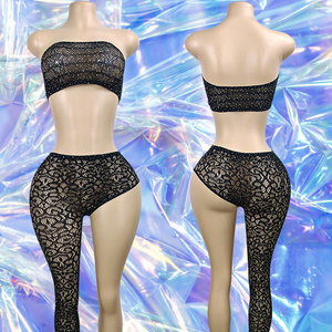 Club Outfits Stripper Outfit Exotic Dancewear One-Leg Top Two-Piece Suit <b>Fishnet</b> Exotic Stripper Outfits - Product Image 1