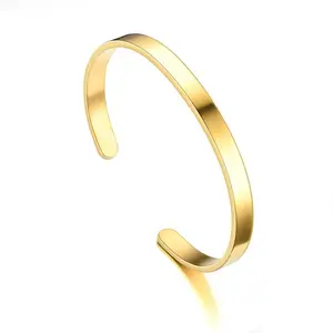 Pulseira ajustável de luxo, bracelete em metal prateado vazio para homens e mulheres, de aço inoxidável