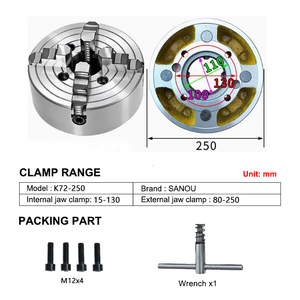 Máy Tiện <span class=keywords><strong>Chuck</strong></span> 250Mm Sanou Thương Hiệu 4 Hàm Độc Lập <span class=keywords><strong>Chuck</strong></span> K72-250 Cho Phổ Máy Tiện - Product Image 2